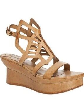 Leon Max | Nude Caged Leather Platform Wedge Gladiator Sandals